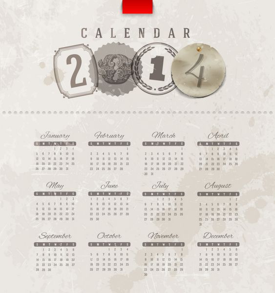 تقویم قدیمی 2014 با عناصر حروف تزئینی