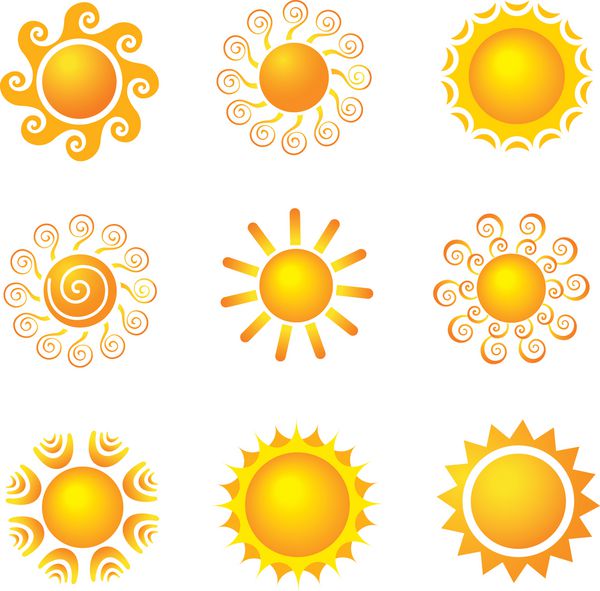 نمادهای خورشید عناصر زیبا برای طراحی