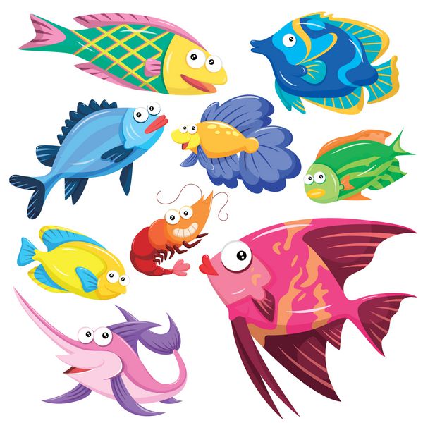 مجموعه تصویرسازی حیوانات دریایی کارتونی