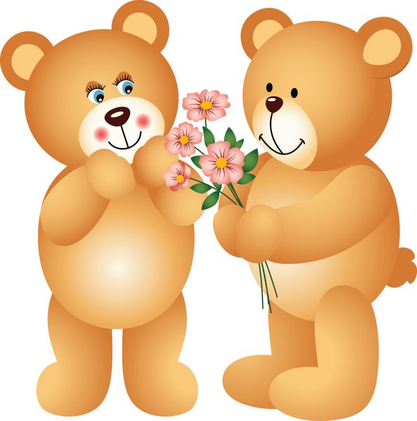 خرس عروسکی در حال ارائه گل