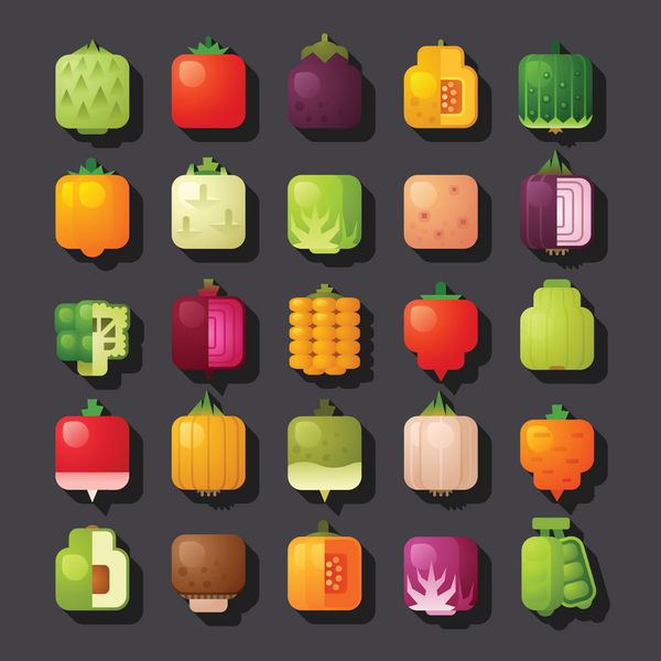 مجموعه آیکون سبزیجات مربع شکل