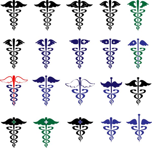 caduceus - نمادهای پزشکی - جدا شده در پس زمینه سفید