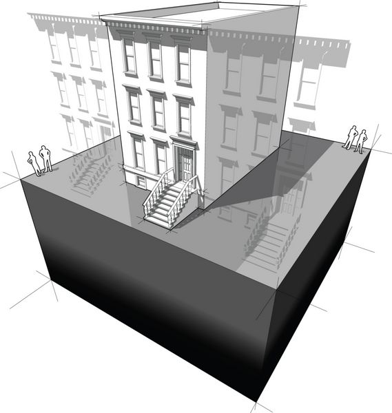 خانه شهری معمولی آمریکایی با ساختمان های همسایه