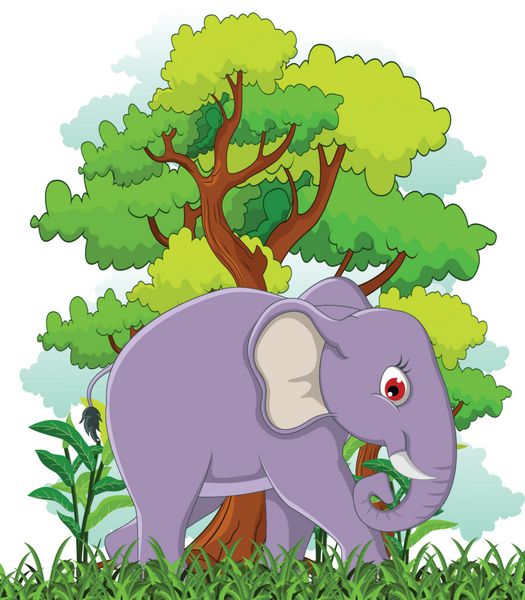 کارتون فیل با پس زمینه جنگل