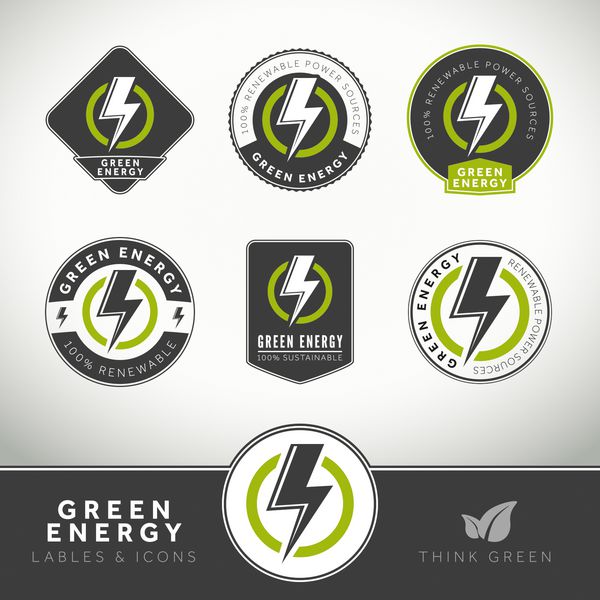 مجموعه ای از برچسب ها و نشان های انرژی سبز