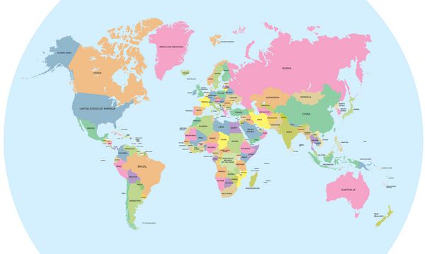 وکتور نقشه سیاسی رنگی جهان