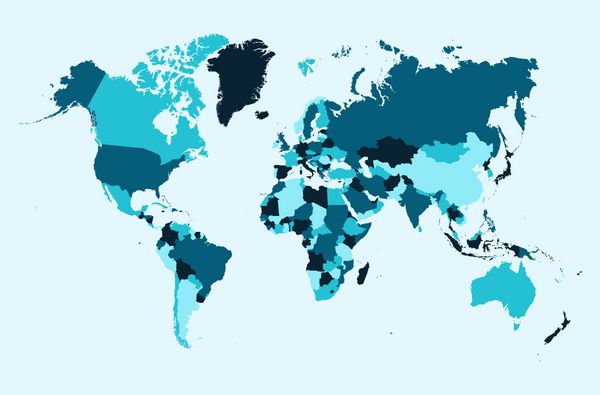 فایل وکتور نقشه جهان تصویر کشورهای آبی