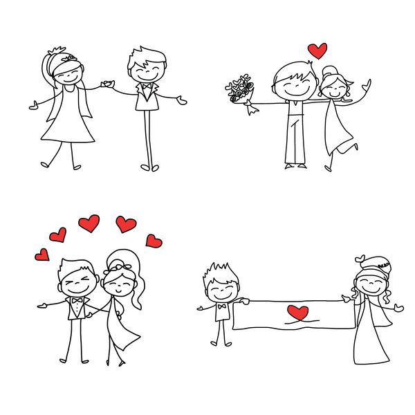 نقاشی دستی شخصیت کارتونی عروسی عاشقان