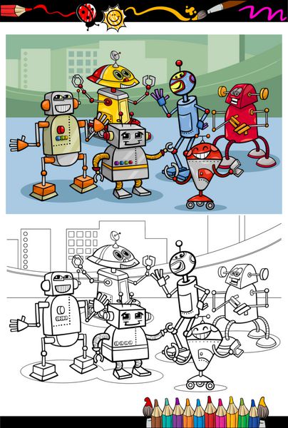 صفحه رنگ آمیزی گروه روبات های کارتونی