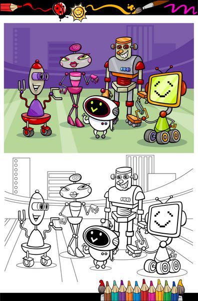 کتاب رنگ آمیزی گروهی ربات های کارتونی