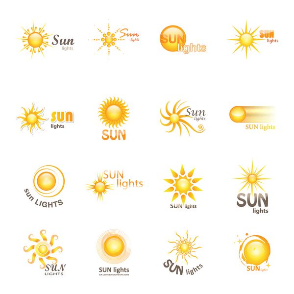 مجموعه نمادهای خورشید - جدا شده در پس زمینه سفید - وکتور