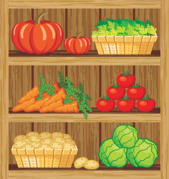 سوپر مارکت قفسه ها و سبزیجات