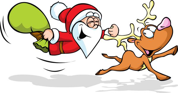 تصویر خنده دار بابا نوئل و پرواز گوزن شمالی
