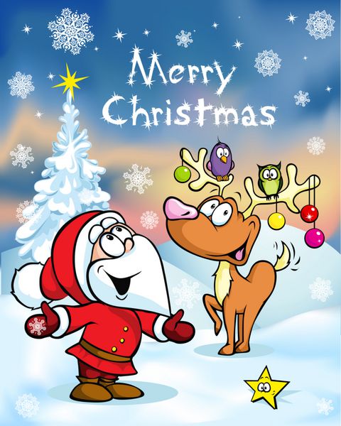 کارت تبریک کریسمس بابا نوئل خنده دار و گوزن شمالی