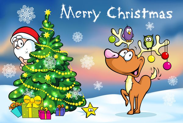 کارت تبریک کریسمس بابا نوئل پنهان شده در پشت درخت