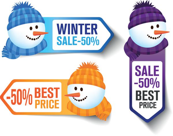 برچسب های فروش زمستانی با آدم برفی
