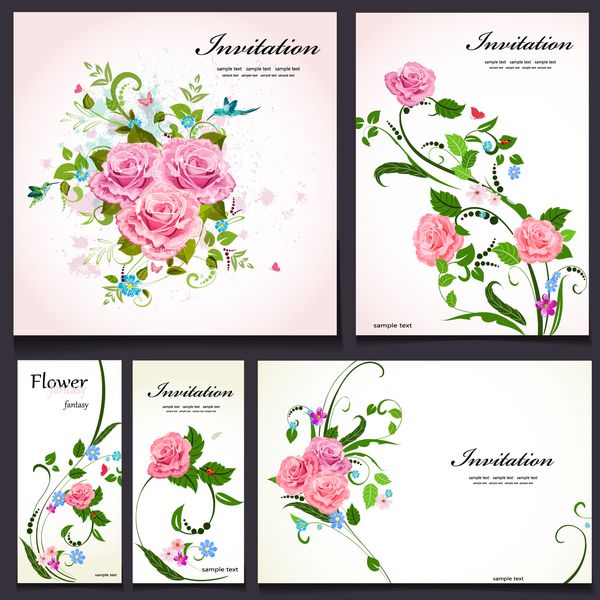 مجموعه ای از کارت های گل برای طراحی شما