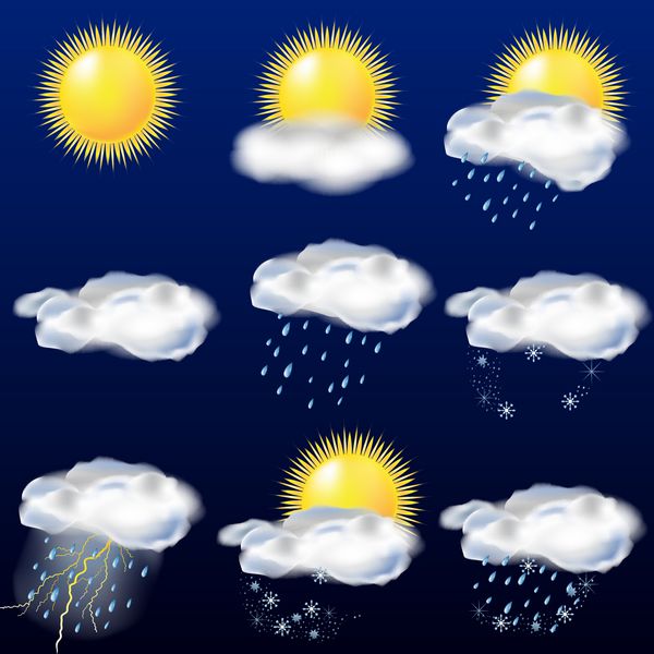 نمادهای آب و هوا خورشید باران برف
