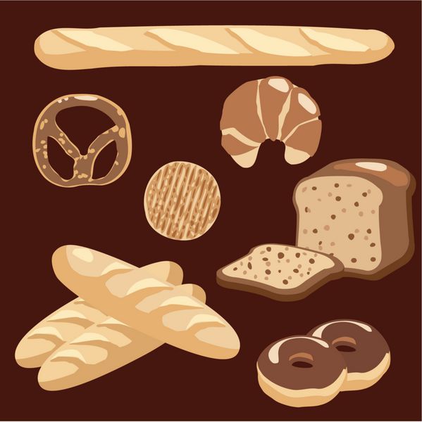 مجموعه آیکون های نانوایی وکتور از نان های مختلف