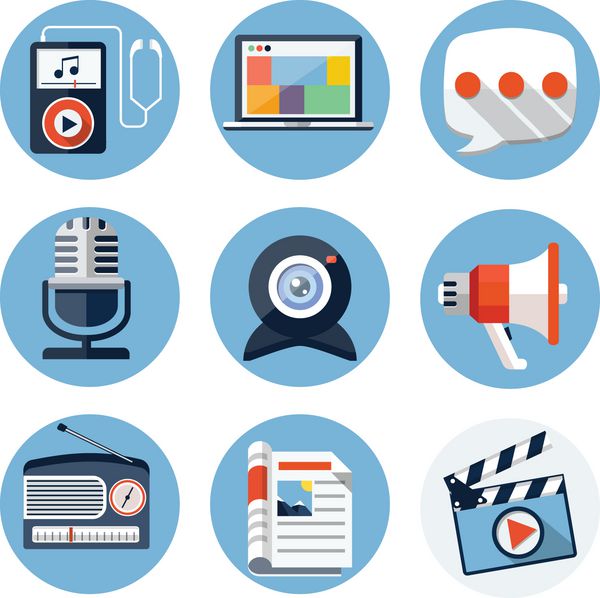 نمادهای تخت رسانه برای برنامه های کاربردی وب و تلفن همراه
