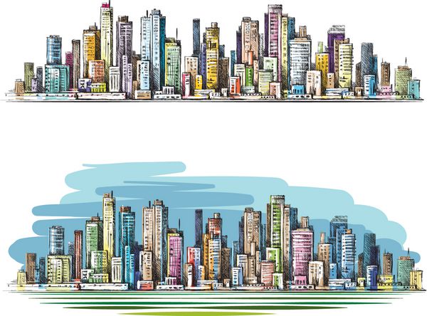 منظره شهری وکتور دست کشیده