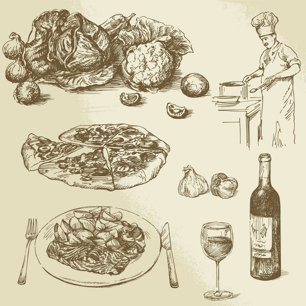 مجموعه ای از غذا - پیتزا سبزیجات