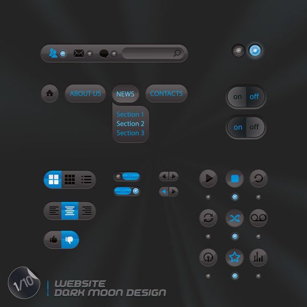 طراحی وب سایت تاریک ماه قالب دکمه ها علامت
