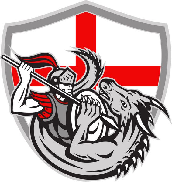 انگلیسی شوالیه مبارزه با اژدها انگلستان پرچم سپر رترو