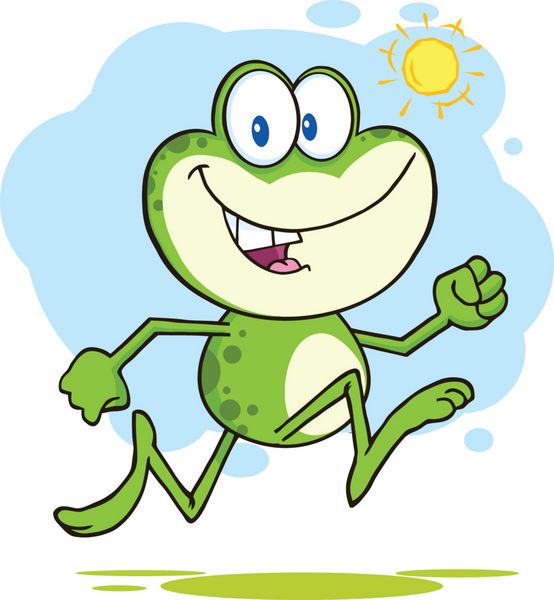 شخصیت کارتونی قورباغه سبز ناز در حال اجرا در فضای باز