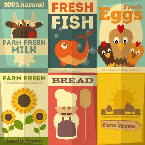 مجموعه پوستر برای غذای ارگانیک مزرعه
