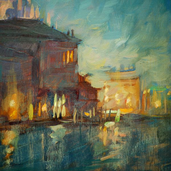 منظره شب به ونیز نقاشی با رنگ روغن روی بوم