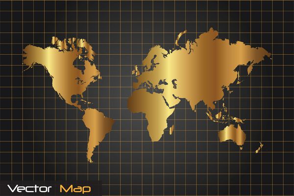 تصویر وکتور نقشه جهان طلایی و سیاه