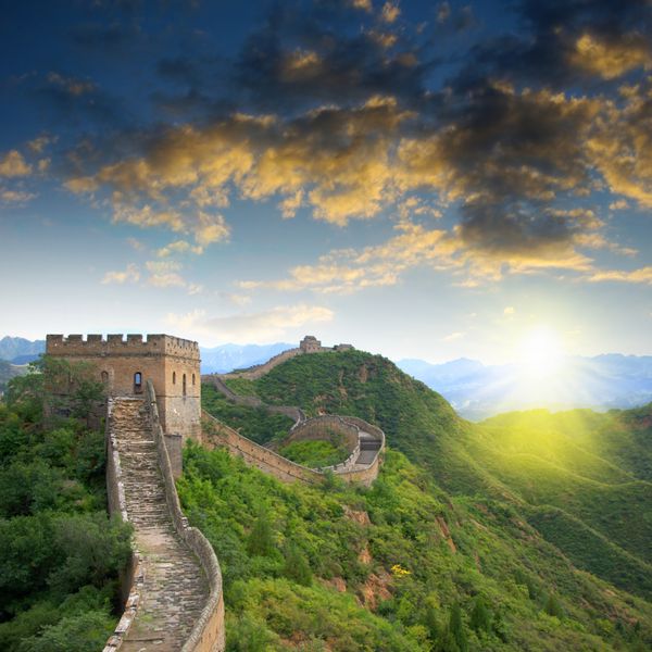 غروب آفتاب چین دیوار بزرگ آفتاب