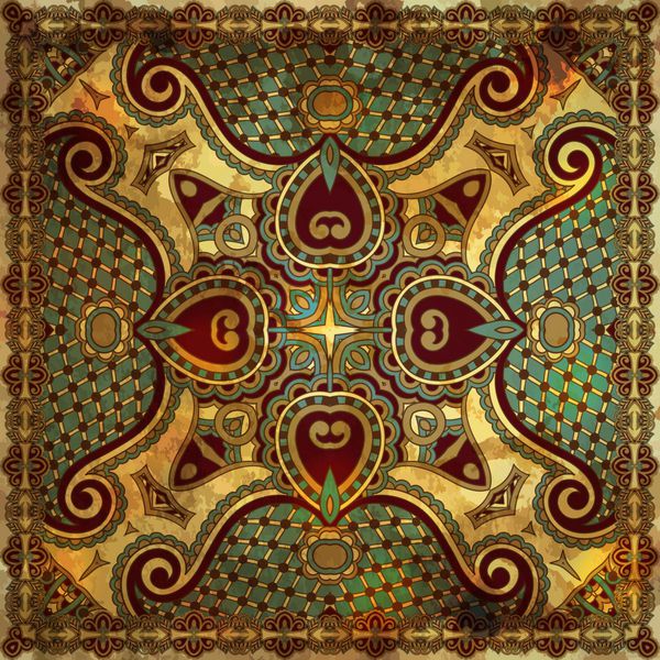 گرانج سنتی باندانا گلی زینتی می توانید از این الگو در طراحی فرش شال بالش کوسن استفاده کنید