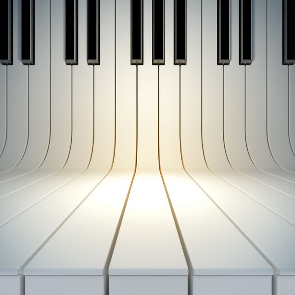 یک تصویر سه بعدی از موج سواری خالی از کلیدهای پیانو طرح قالب خالی پلاکارد موسیقی