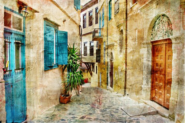 تصویری خیابان های قدیمی یونان - تصویر به سبک نقاشی