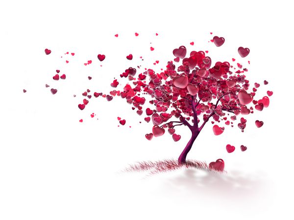 درخت عشق با قلب های در حال پرواز