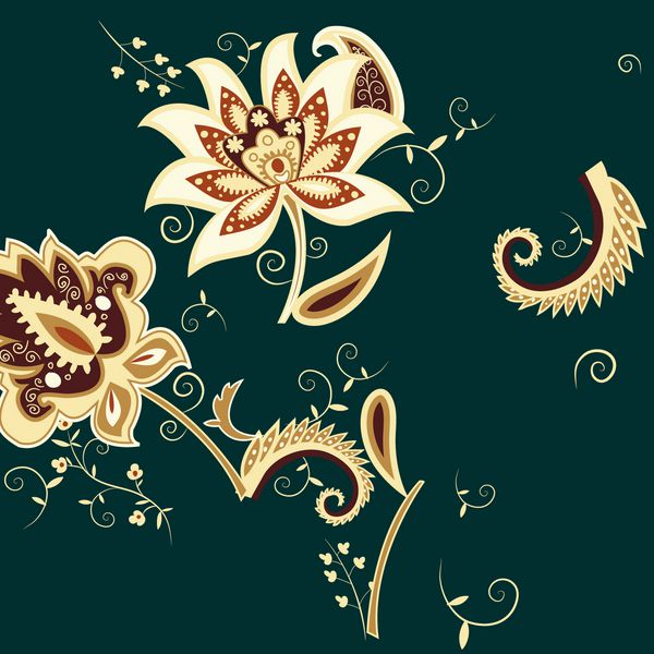 وکتور کلاسیک الگوی بدون درز گل در رنگ های قهوه ای و سبز
