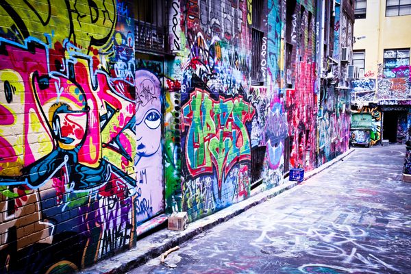 ملبورن - 9 فوریه هنر خیابانی توسط هنرمند ناشناس طرح مدیریت گرافیتی ملبورن اهمیت هنر خیابانی را در فرهنگ شهری پر جنب و جوش تشخیص می دهد - 9 فوریه 2008 در ملبورن استرالیا