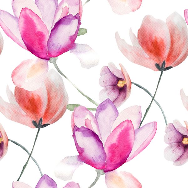 گلهای صورتی رنگارنگ تصاویر آبرنگ الگوی بدون درز