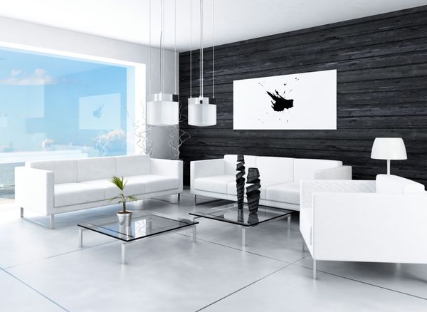 طراحی مدرن داخلی اتاق نشیمن سیاه و سفید