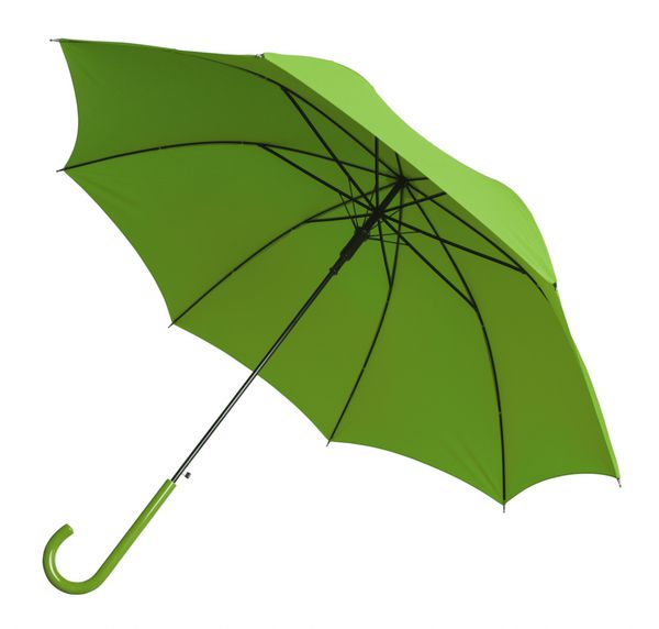 چتر سبز روشن کج شده روی پس زمینه سفید جدا شده است