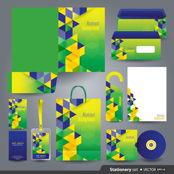 طراحی مجموعه لوازم التحریر الگوی نوشت افزار وکتور طراحی هویت شرکتی در مفهوم پرچم برزیل