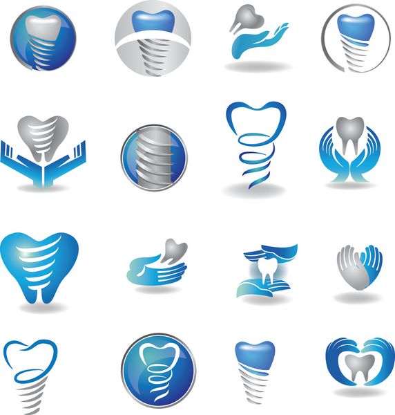 مجموعه نماد ایمپلنت های دندانی طرح های تمیز و روشن