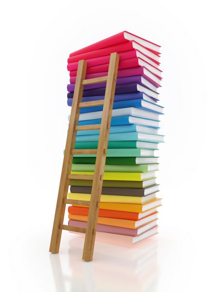 نردبان روی پشته کتاب تصویرسازی