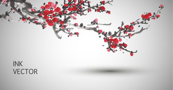 وکتور شکوفه آلو عناصر سنتی چینی