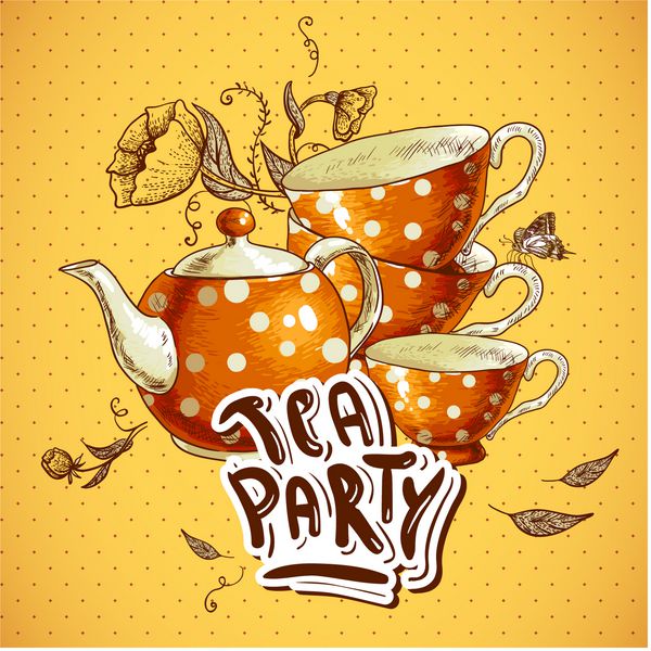 کارت دعوت مهمانی چای با فنجان و قابلمه
