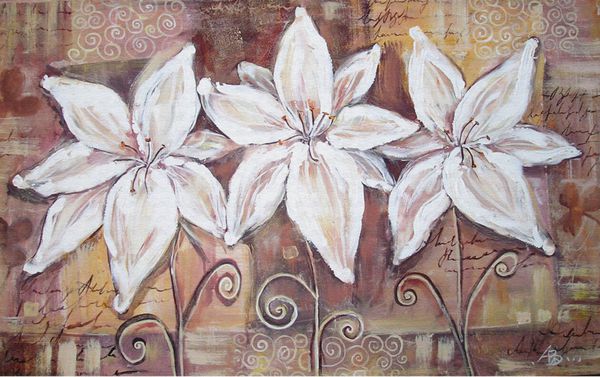 نقاشی اکریلیک قهوه ای گل زنبق زیبا دکور داخلی