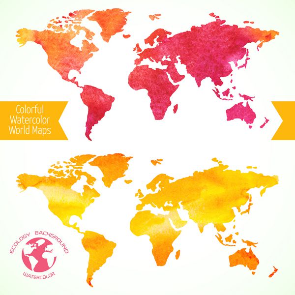 نقشه های آبرنگ رنگارنگ جهان وکتور برای طرح شما