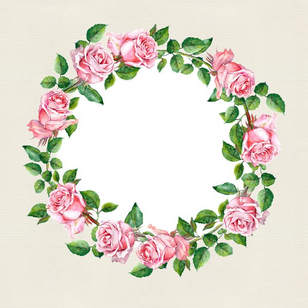 تاج گل رز حاشیه دایره گلدار رنگ آب